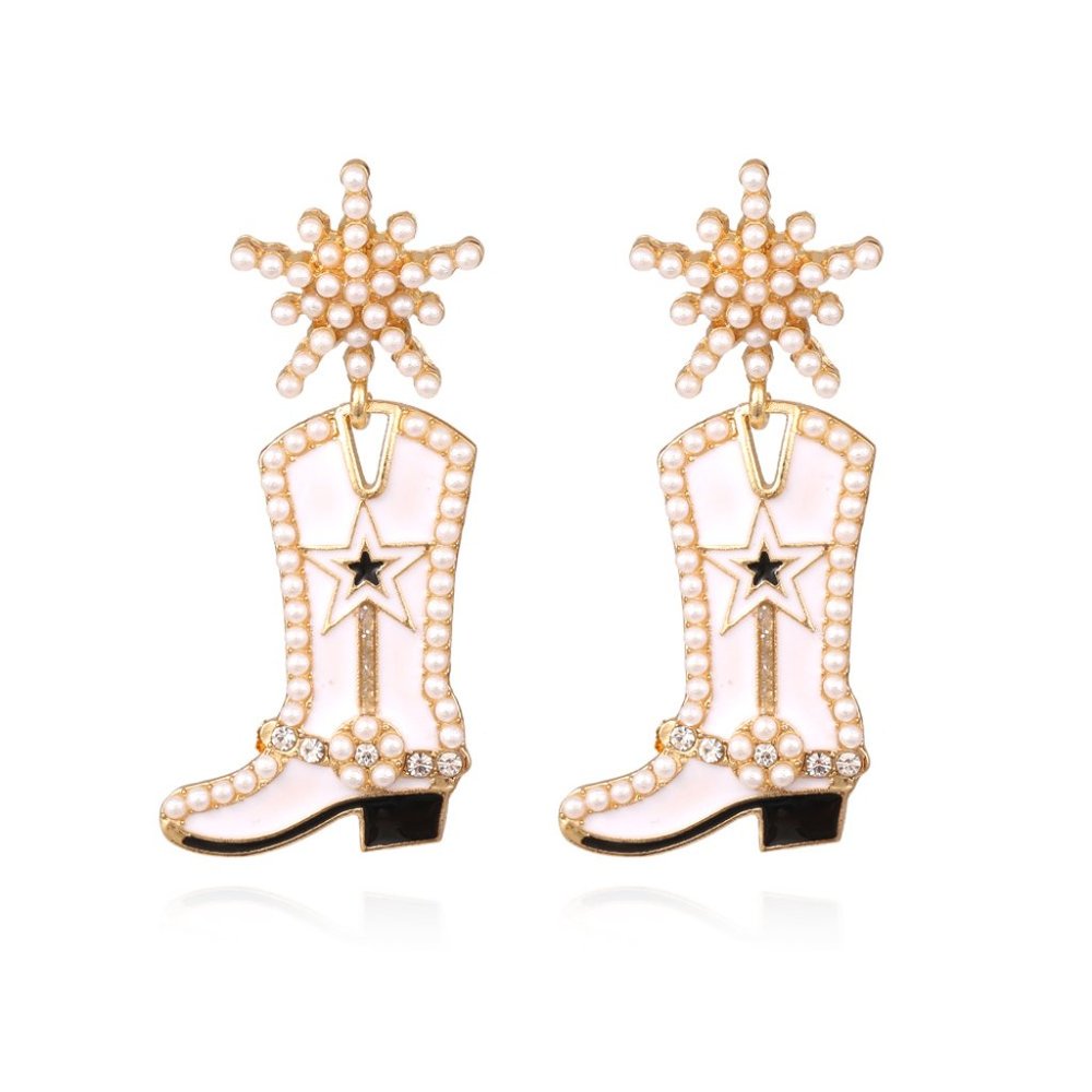 White or Pink Cowgirl Boot Earrings - Rodeo Time